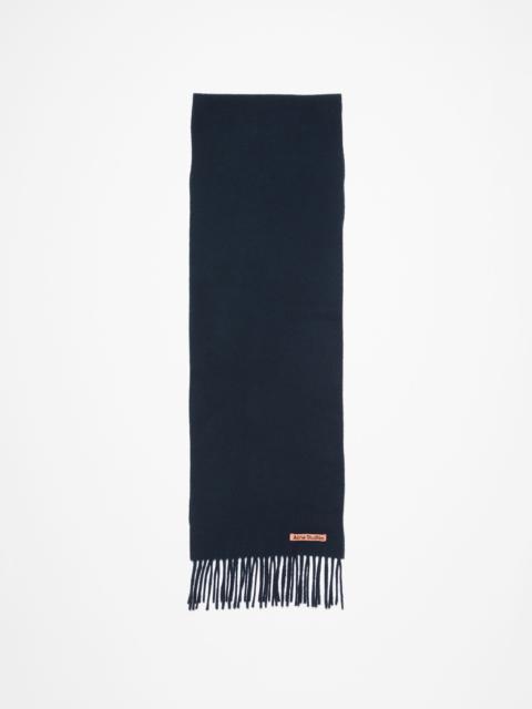Fringe wool scarf - skinny - Navy blue