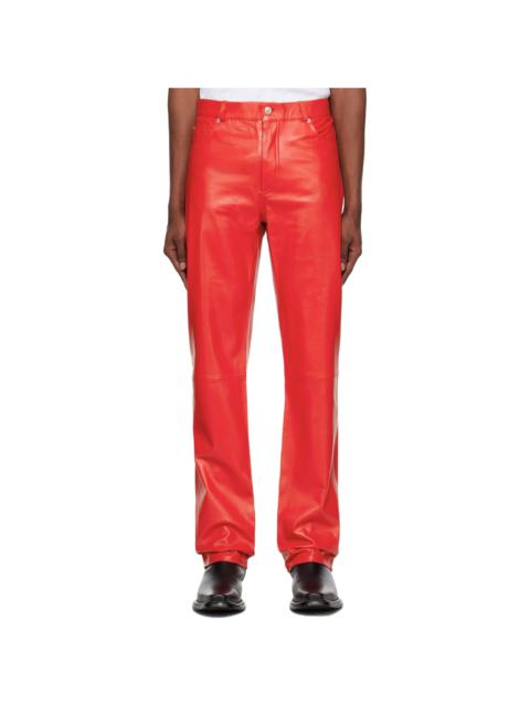 Red Straight Leg Leather Pants