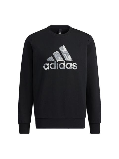 Men's adidas Camouflage Printing Logo Round Neck Sports Long Sleeves Black H39330