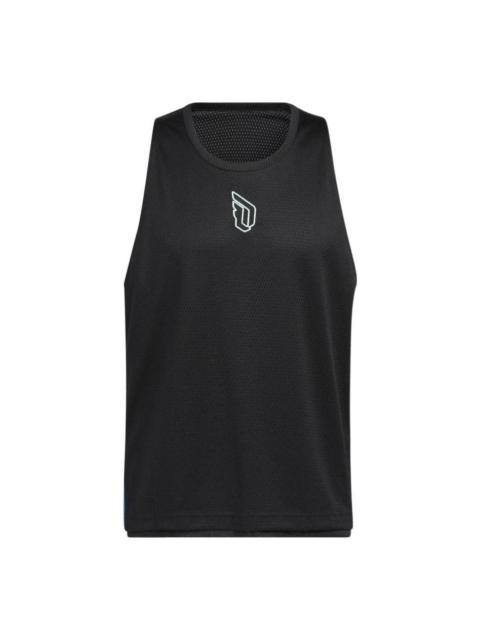 Men's adidas Lillard Logo Printing Stripe Basketball Sports Black Vest HF1729