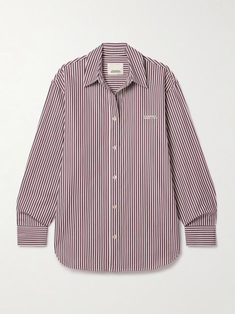 Fabriza embroidered striped cotton-poplin shirt Burgundy