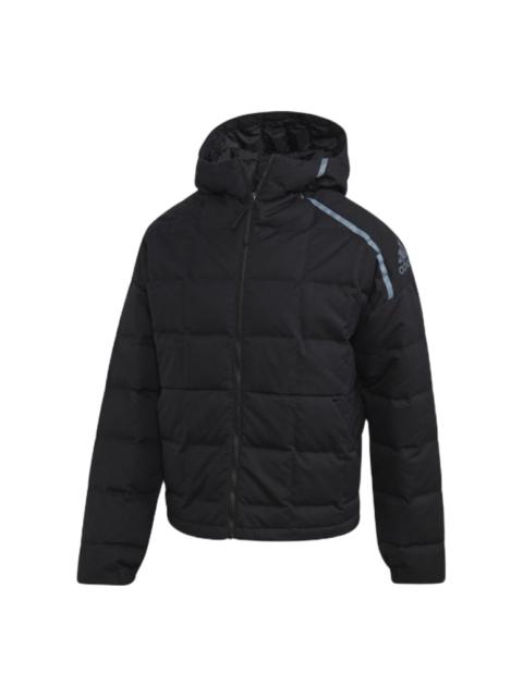 Men's adidas Solid Color High Collar Long Sleeves With Down Feather Black Jacket FR6633