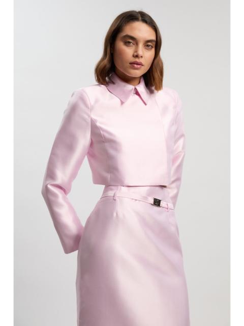 Satin Twill Cropped Wrap Tailored Jacket