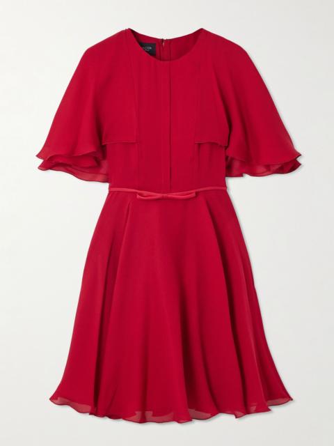 Cape-effect satin-trimmed silk-chiffon mini dress Red