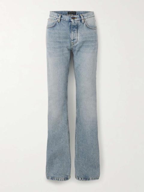Distressed mid-rise straight-leg jeans