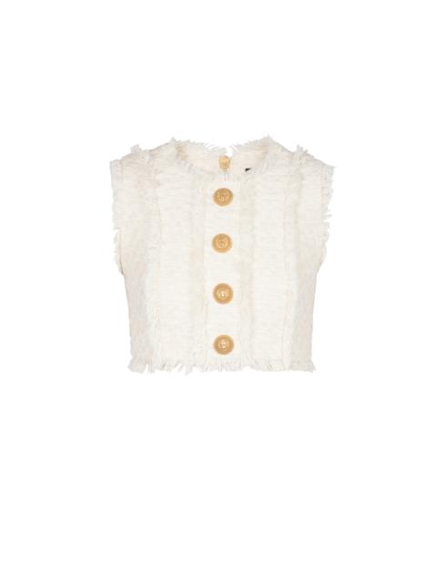 Tweed crop top with buttons