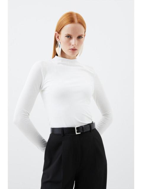 Stretch Cotton Funnel Neck Top
