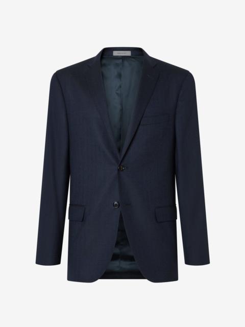 Blue stretch wool jacket with herringbone pattern