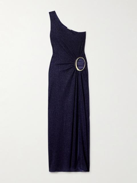 Lumière One-shoulder Cutout Metallic Stretch-knit Maxi Dress