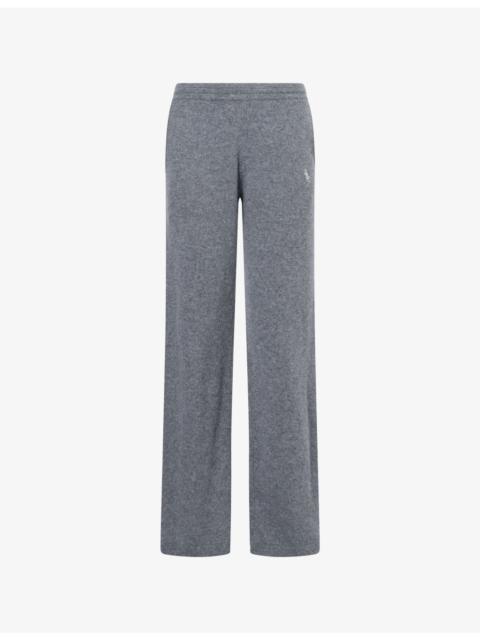 Emblem-Embroidered Straight-Leg Cashmere Trousers