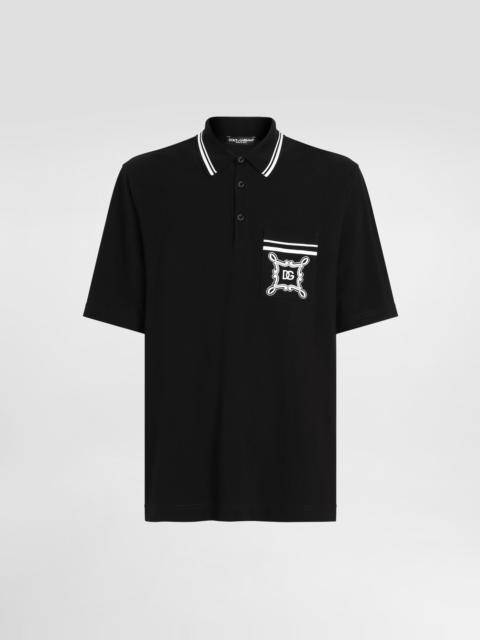 Cotton polo-shirt with bandanna-print details