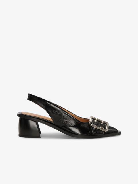 BLACK FEMININE BUCKLE SLINGBACK PUMPS