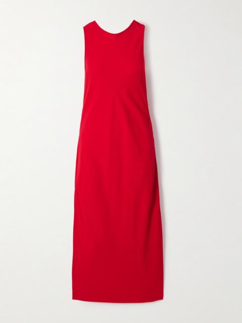 Open-back Draped Cotton-blend Crepe Midi Dress