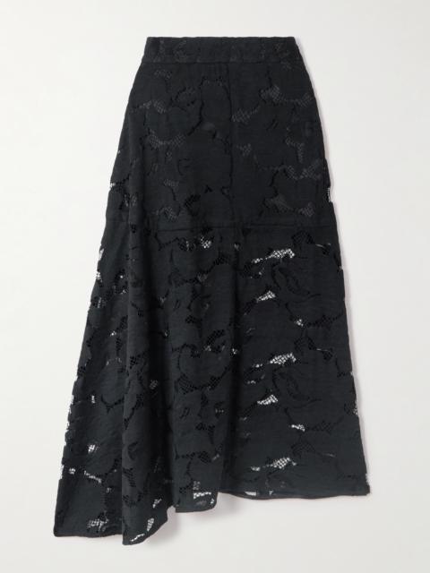Asymmetric Organic Cotton-blend Lace Midi Skirt