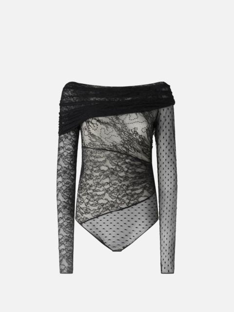PATCHWORK-EFFECT LACE BODYSUIT