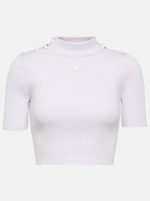 Logo ribbed-knit crop top