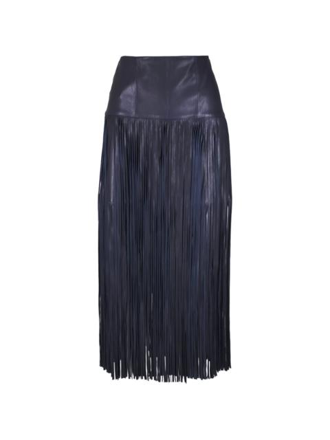 fringed leather midi skirt