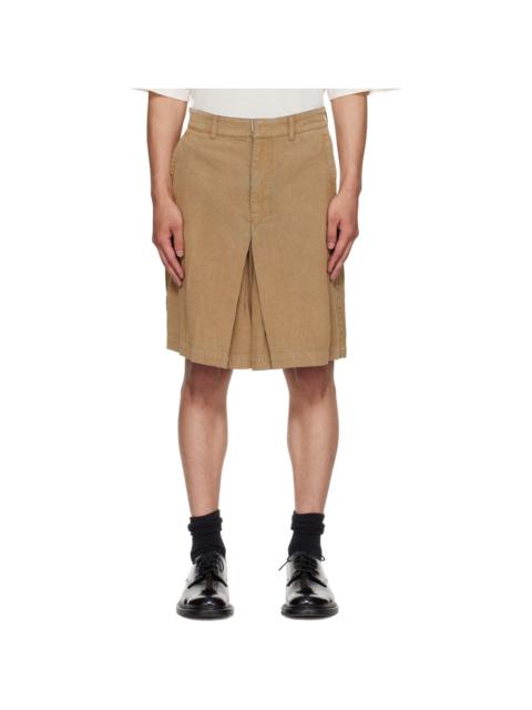 Beige Flocked Denim Shorts