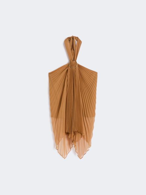 Plissé-pleated chiffon top - CARAMEL