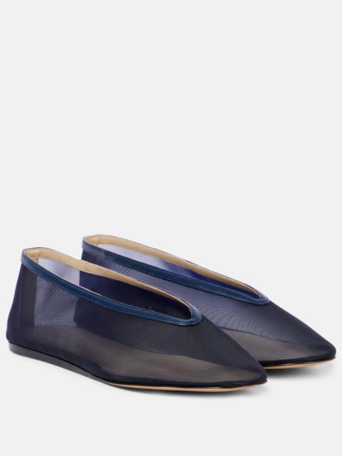 Luna leather-trimmed mesh ballet flats