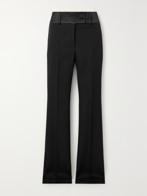 Silk-blend Satin-trimmed Grain De Poudre Wool Slim-leg Pants