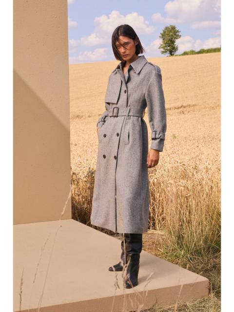 Herringbone Wool Belted Trench Tailored Maxi Coat