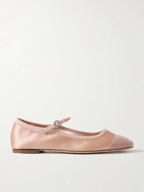 Uma satin and suede Mary Jane flats Peach