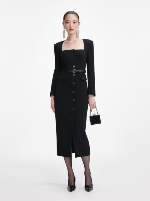 Black Tailored Crepe Midi Dress