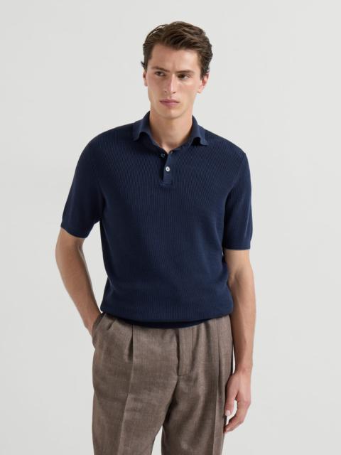 Cotton English rib knit polo shirt