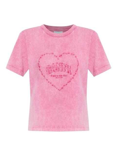 heart-embroidered T-shirt