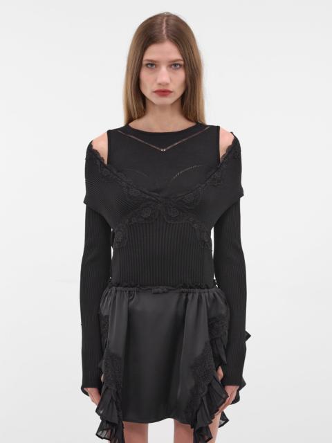 Black Hybrid Split Off-Shoulder Sweater