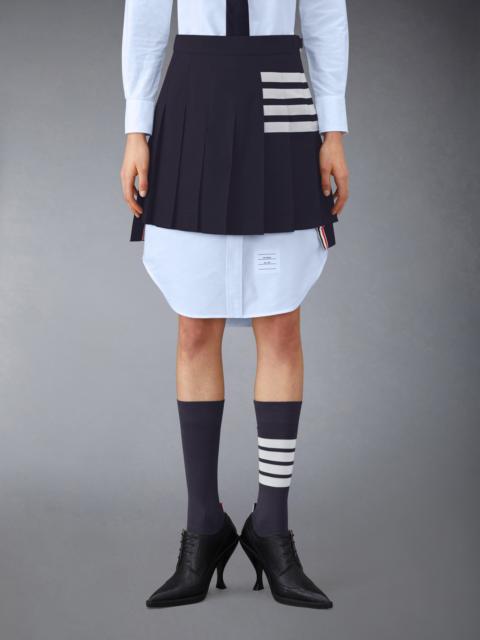 Navy Plain Weave Mini Pleated 4-Bar Skirt