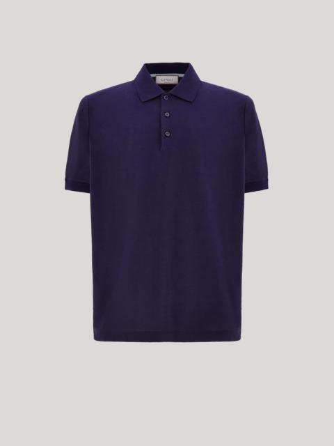 BLUE STRUCTURED COTTON POLO SHIRT WITH THREE-BUTTON CLOSURE