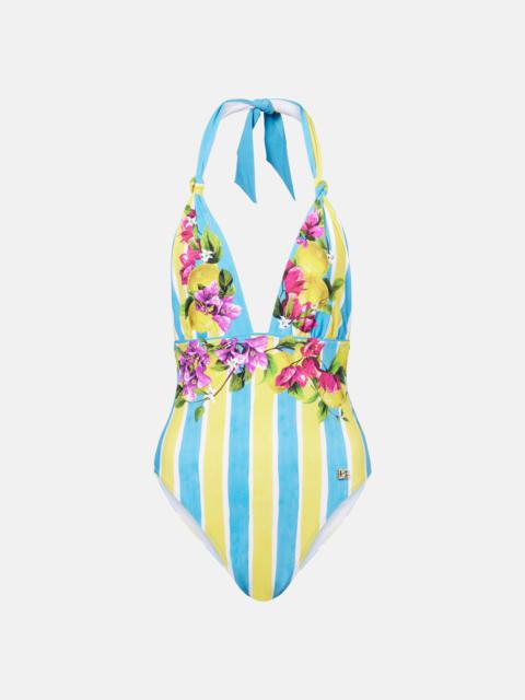 Printed halterneck swimsuit