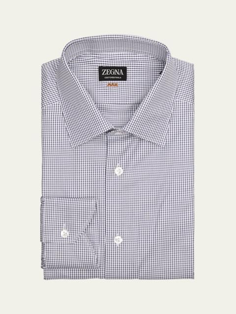 Men's Centoventimila Cotton Micro-Check Dress Shirt