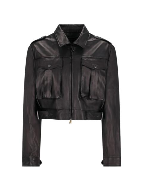zip-up leather jacket