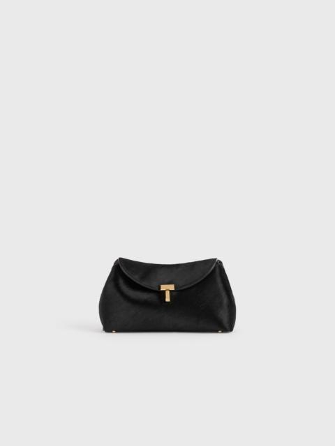 Mini T-lock pony hair clutch black