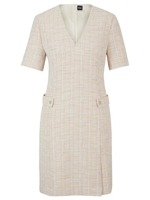 V-NECK DRESS IN MELANGE TWEED WITH HARDWARE-BUTTON TRIMS