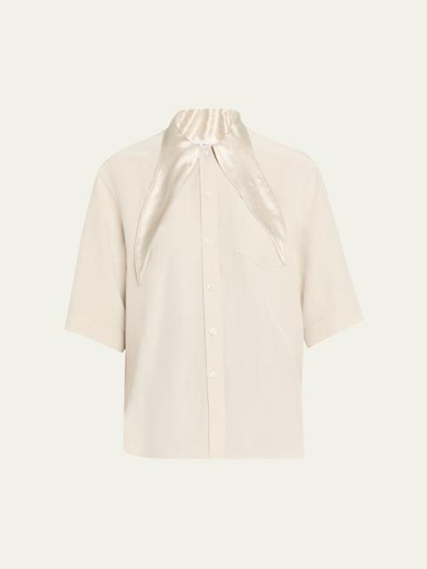 Short-Sleeve Tie-Neck Button-Down Shirt