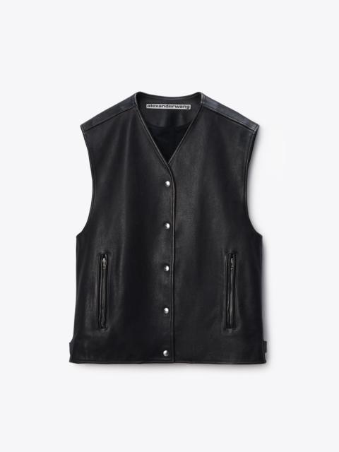 Boxy Moto Vest in Leather