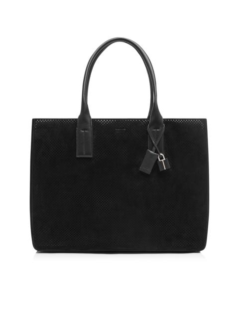 PERFORATED CASHMERE SUEDE T-LINE EAST-WEST TOTE
