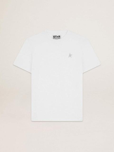 Men's white T-shirt with silver glitter star on the front