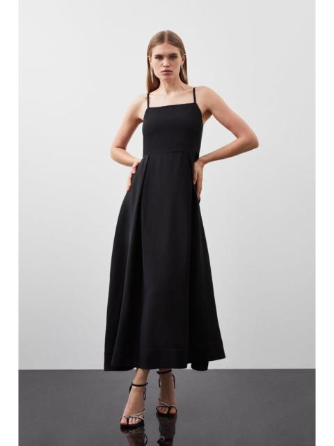 Polished Viscose Tailored Full Skirt Midi Dress