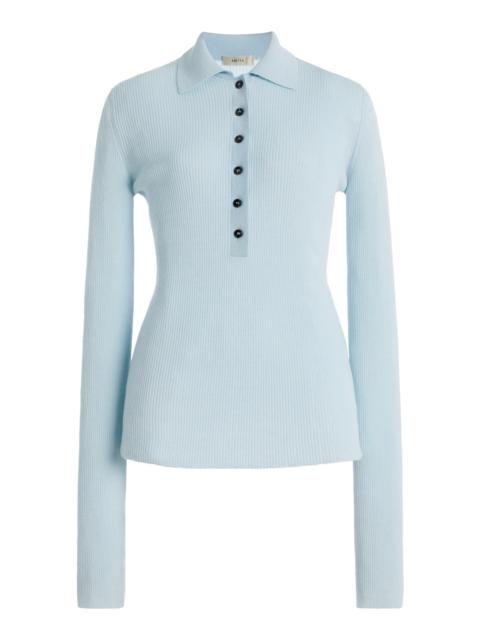 Georgia Fitted Wool Polo Top light blue
