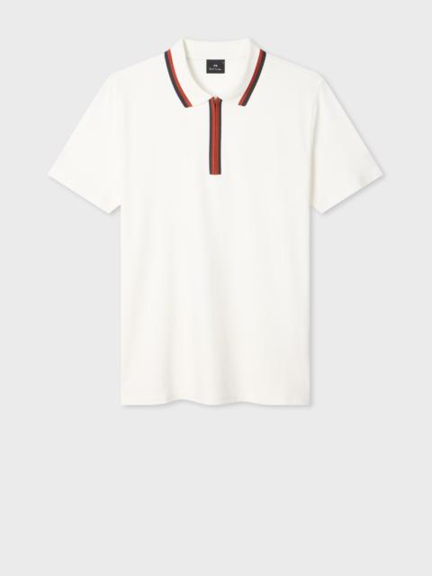 White Contrast Tipping Zip Polo Shirt