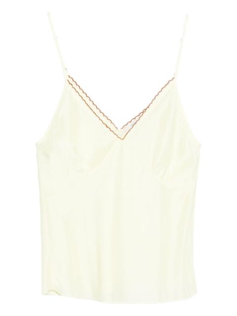 scalloped V-neck top