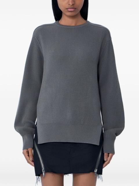 ribbed crewneck knit sweater