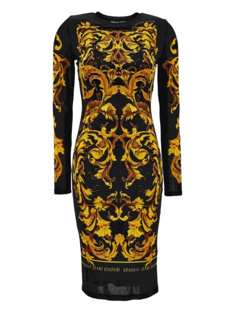 baroque-print long-sleeve dress