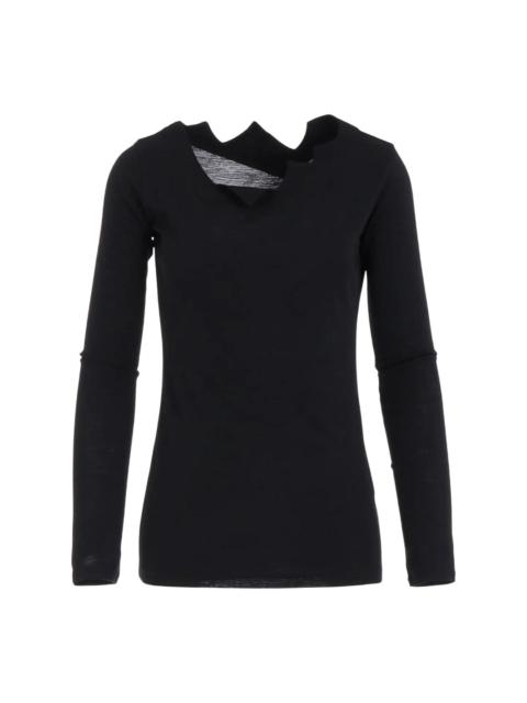 Zig-Zag Neck Line Long Sleeve Top