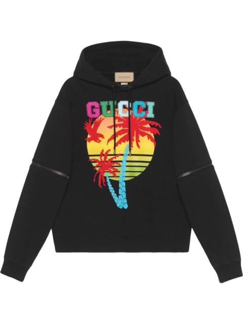 removable-sleeve Gucci Sunset-print hoodie